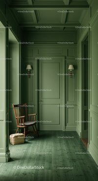 Elegant Green Walled Interior with Wooden Chair and Wainscoting