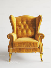 Elegant Gold Velvet Armchair with Classic Tufted Design and Wooden Legs