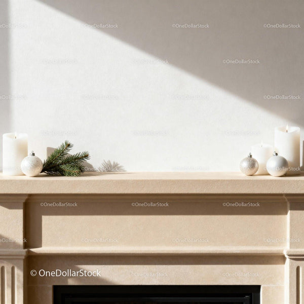 Minimalist Christmas Mantel with Candles and Pine Branch