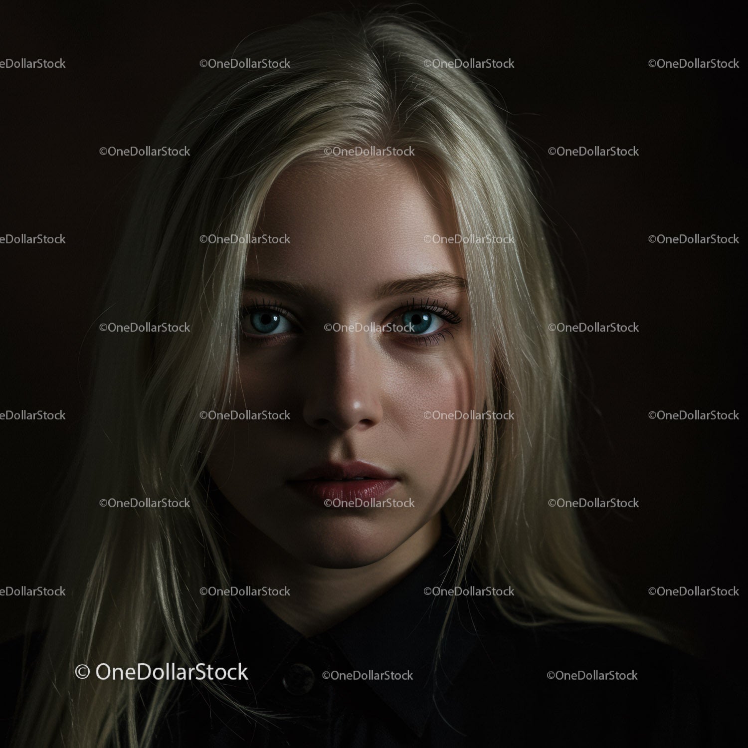 Portrait of young woman with blonde hair and blue eyes