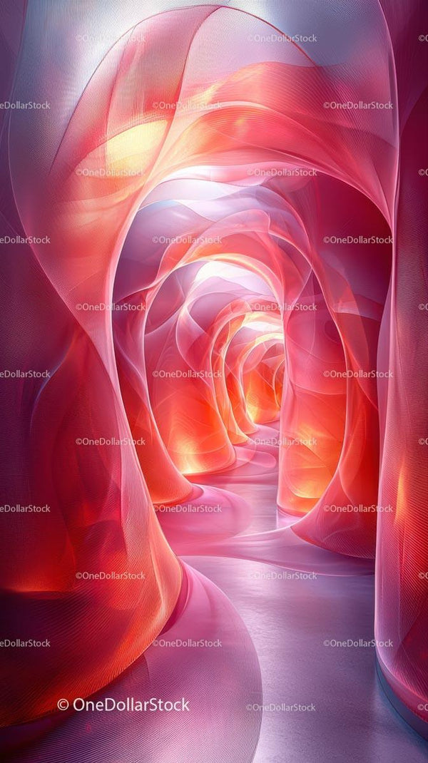 Futuristic Abstract Tunnel with Vibrant Pink and Orange Hues