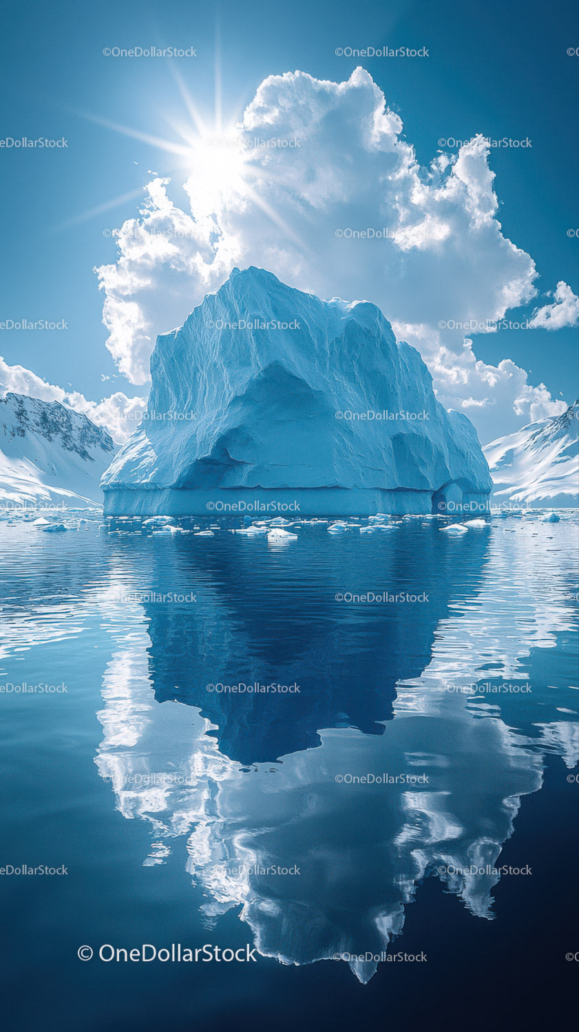 Majestic Blue Iceberg Reflecting in Calm Polar Waters Under Bright Sun (34 Images)