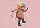 Colorful Cartoon Bull with Rainbow Hair in Funky Streetwear