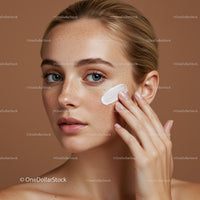 Beautiful Woman Applying Skincare Cream on Cheek for Flawless Skin