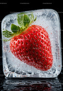 Fresh Strawberry Encased in Clear Ice Cube