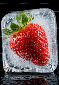 Fresh Strawberry Encased in Clear Ice Cube