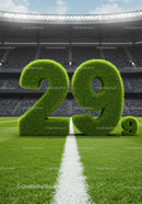 Green grass numbers on soccer field in stadium