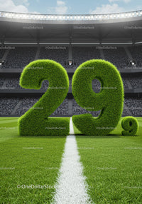 Green grass numbers on soccer field in stadium