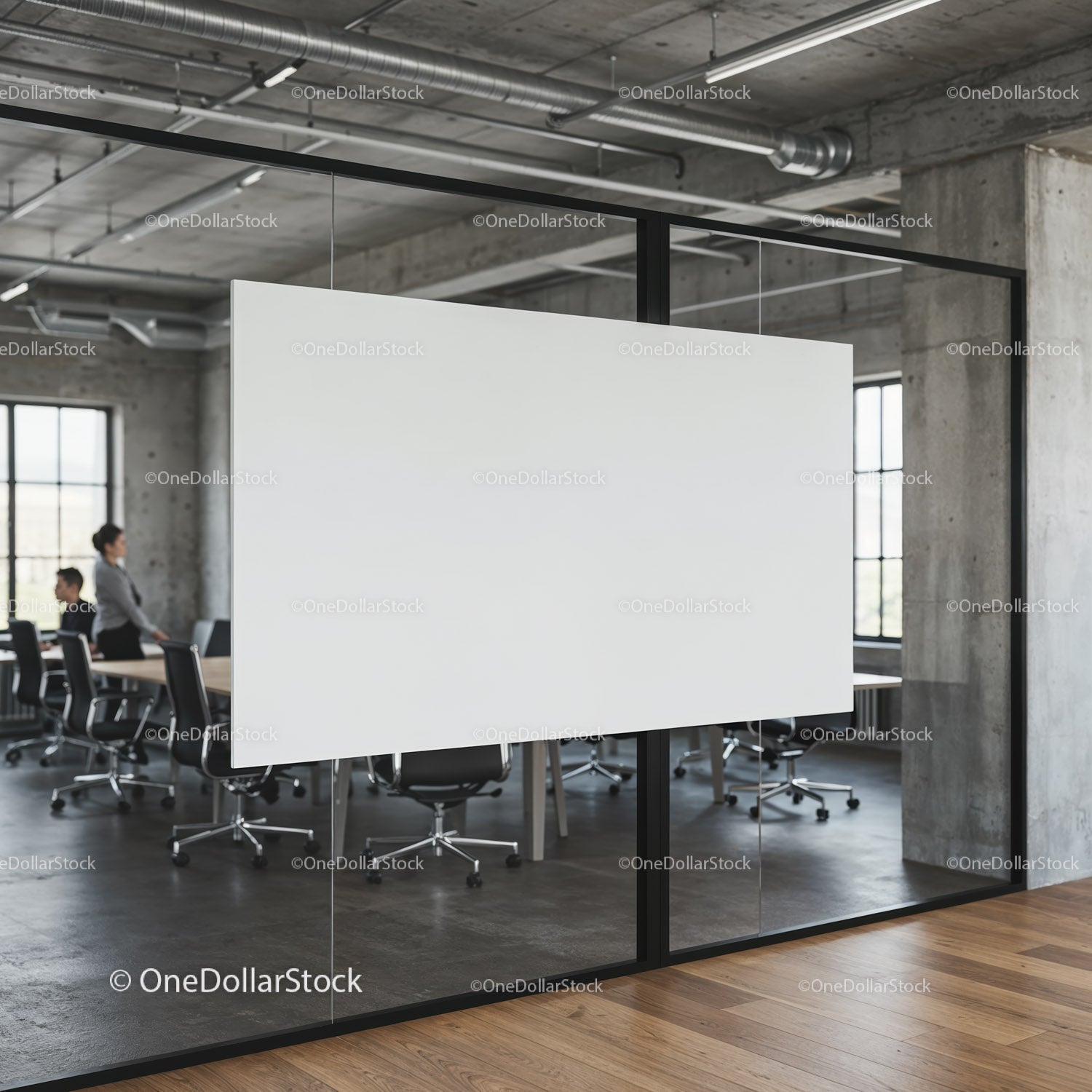 Modern Conference Room with Blank Presentation Board