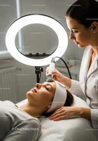 Woman Receiving Professional Facial Treatment in a Clinic
