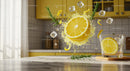 Fresh Lemon Splash with Ice and Rosemary in Kitchen