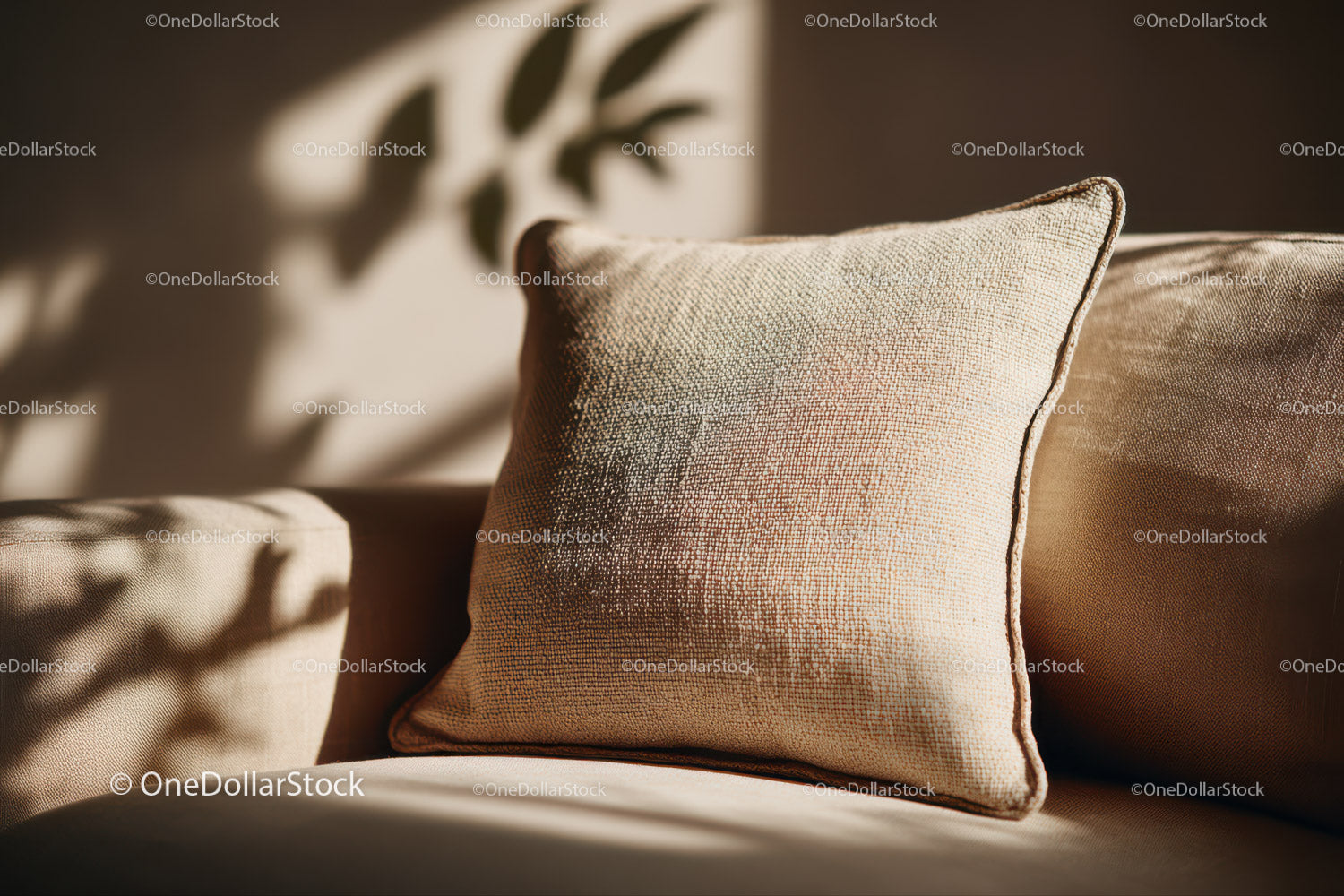 Beige Fabric Cushion on Sofa in Cozy Home Interior