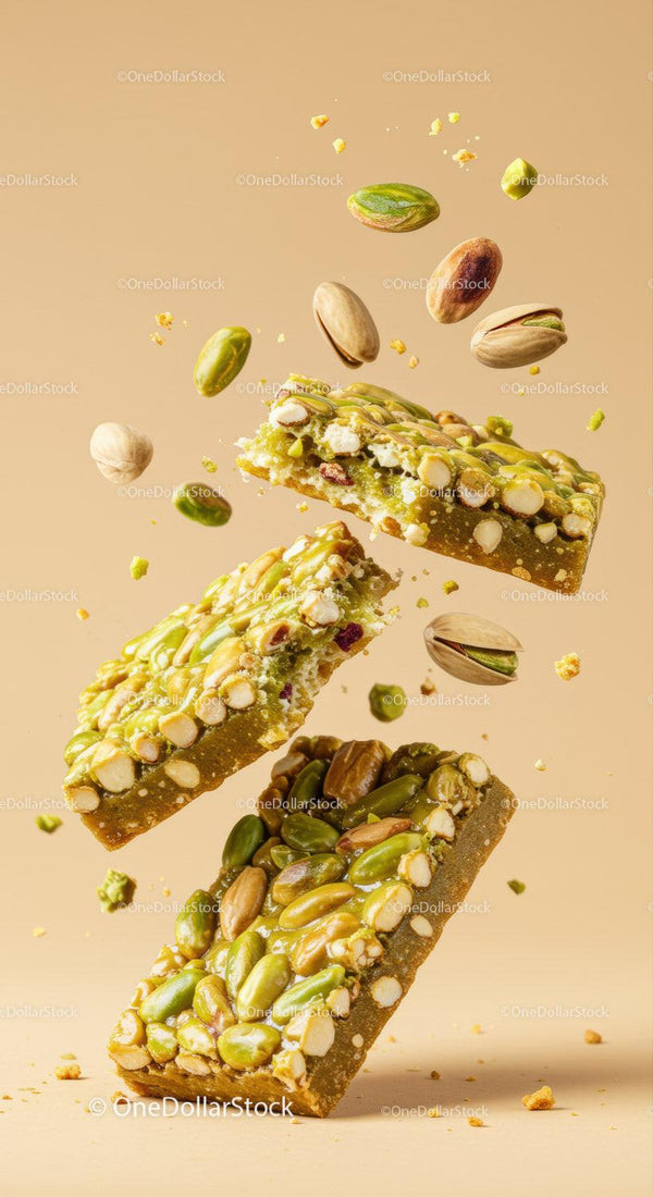 Pistachio Nut Bars with Scattered Seeds and Crumbs