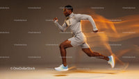 Athlete sprinting fast against motion blur background