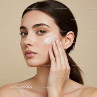 Young Woman Applying Face Cream for Flawless Skin Beauty