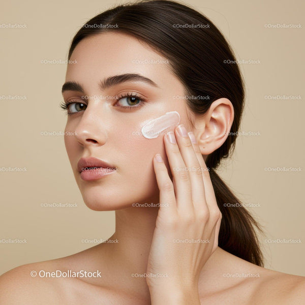 Young Woman Applying Face Cream for Flawless Skin Beauty