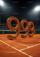 Tennis Court Featuring Artistic Number Sculptures at Night