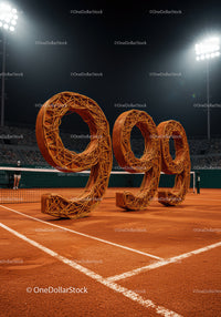 Tennis Court Featuring Artistic Number Sculptures at Night