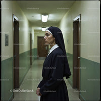 Confident Nurse in Hospital Corridor With Serious Expression
