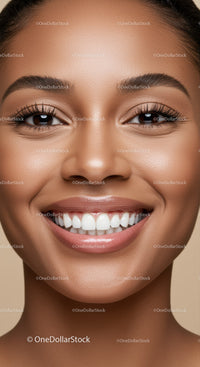 Close up of smiling woman with flawless radiant skin