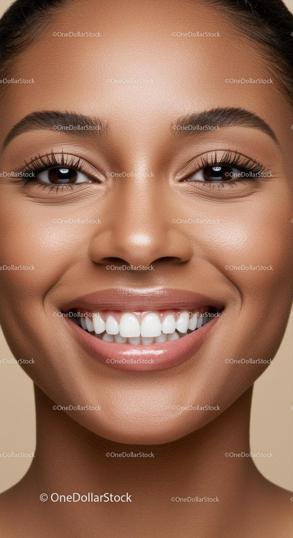 Close up of smiling woman with flawless radiant skin