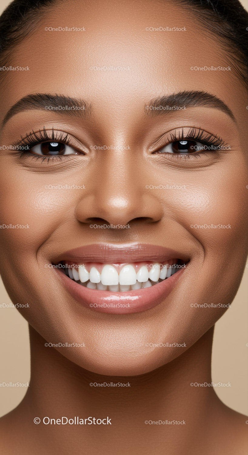 Close up of smiling woman with flawless radiant skin
