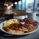 Stack of Fluffy Pancakes with Melted Butter and Syrup