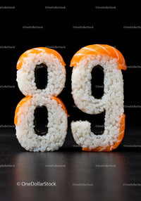Creative sushi shaped as number eighty nine on black