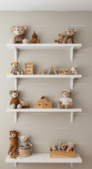 Cute Plush Animals and Wooden Toys in Cozy Baby Room Nursery
