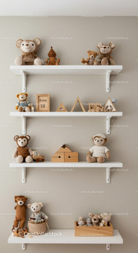 Cute Plush Animals and Wooden Toys in Cozy Baby Room Nursery