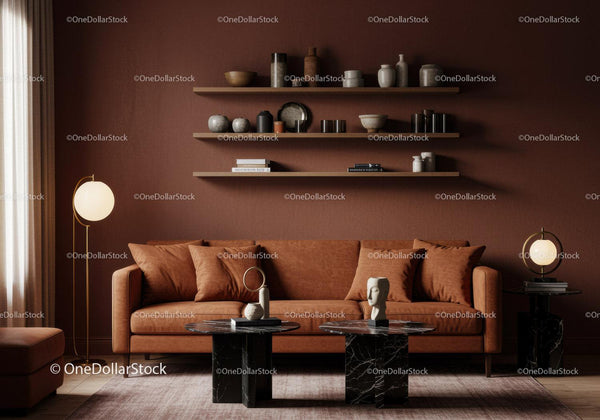 Przytulny nowoczesny salon w ciepłych brązowych tonach