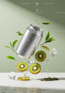 Refreshing Kiwi and Tea Leaves with Water Droplets
