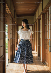Young Woman in Summer Dress Walking Through Traditional Japanese Interior