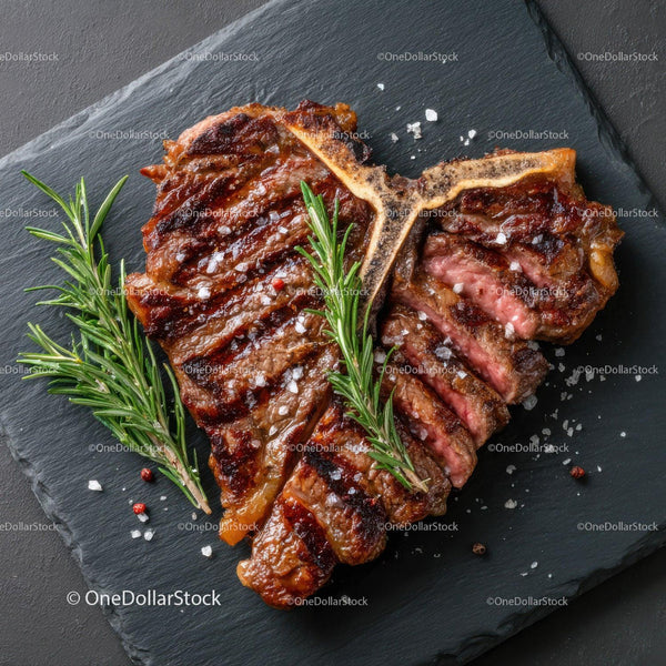 Juicy Grilled Ribeye Steak with Herbs on Black Slate Plate