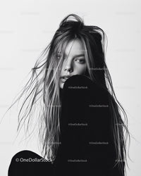 Black and White Artistic Portrait of a Young Woman with Messy Hair