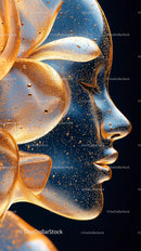 Gold and Glass Artistic Female Face Sculpture for Fashion and Art