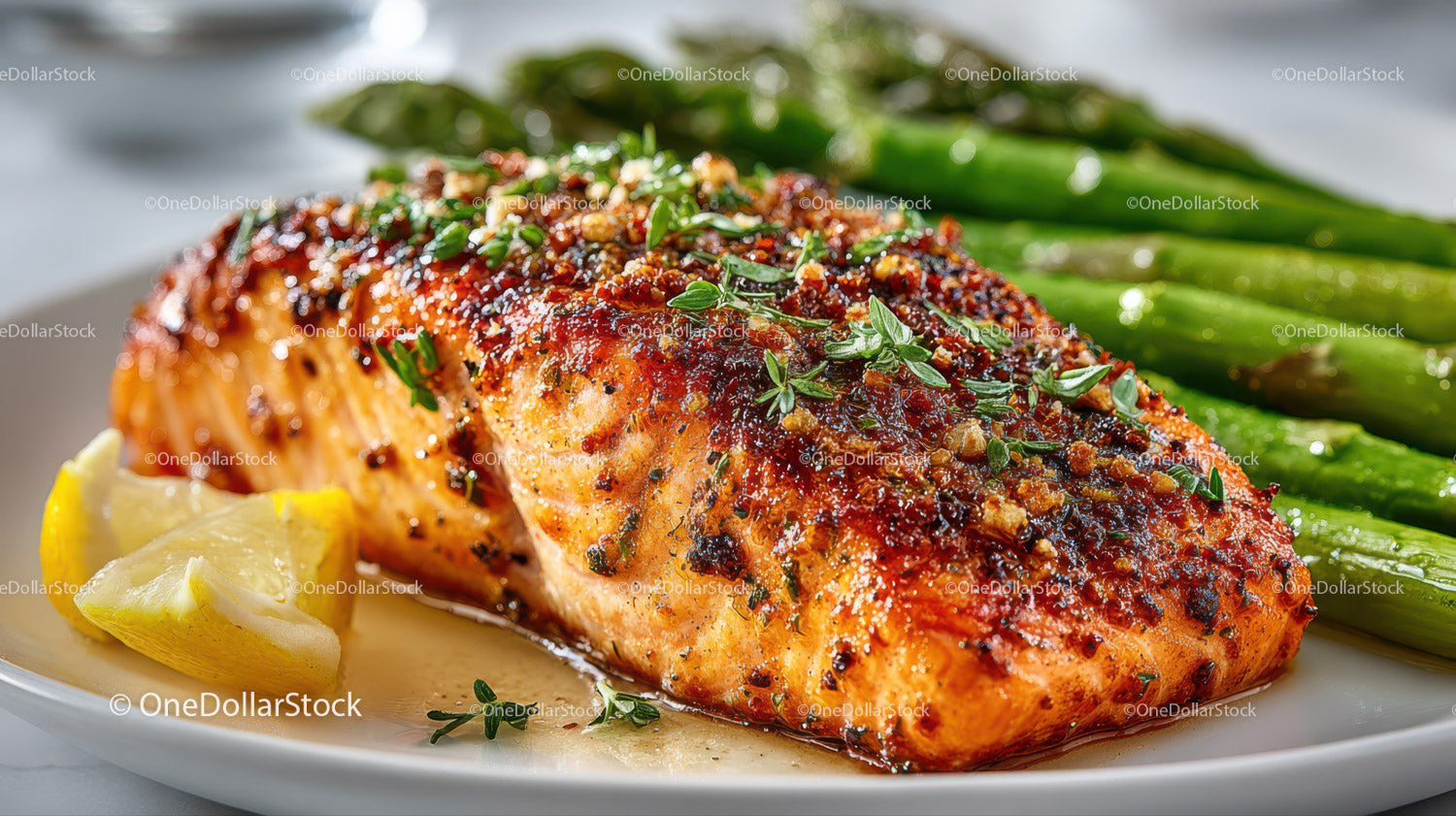 Fresh Grilled Salmon with Asparagus and Lemon for Healthy Eating