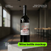 Wine bottle on concrete cube Editable PSD Mockup preview