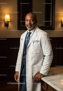 Elegant Male Doctor in White Coat in Modern Medical Facility