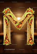 Letter M formed by fresh chicken tacos with avocado