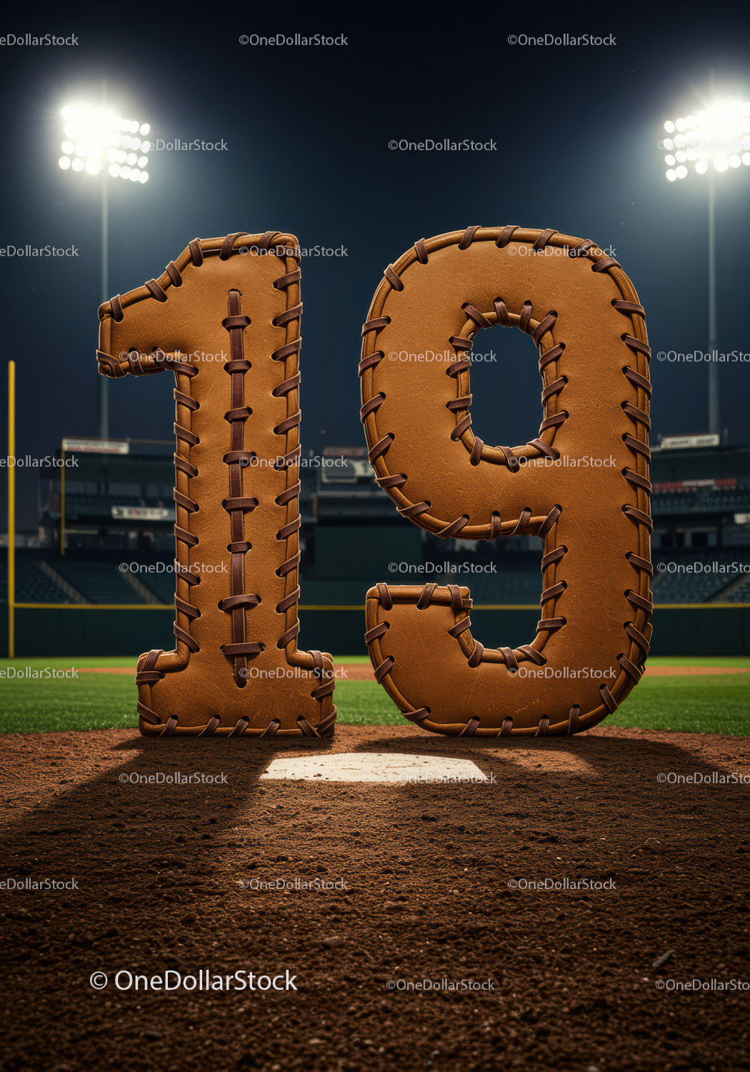 Leather Baseball Stitching Forming Number Nineteen