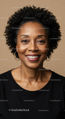 Confident Smiling Woman with Curly Hair in Professional Headshot
