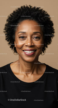 Confident Smiling Woman with Curly Hair in Professional Headshot
