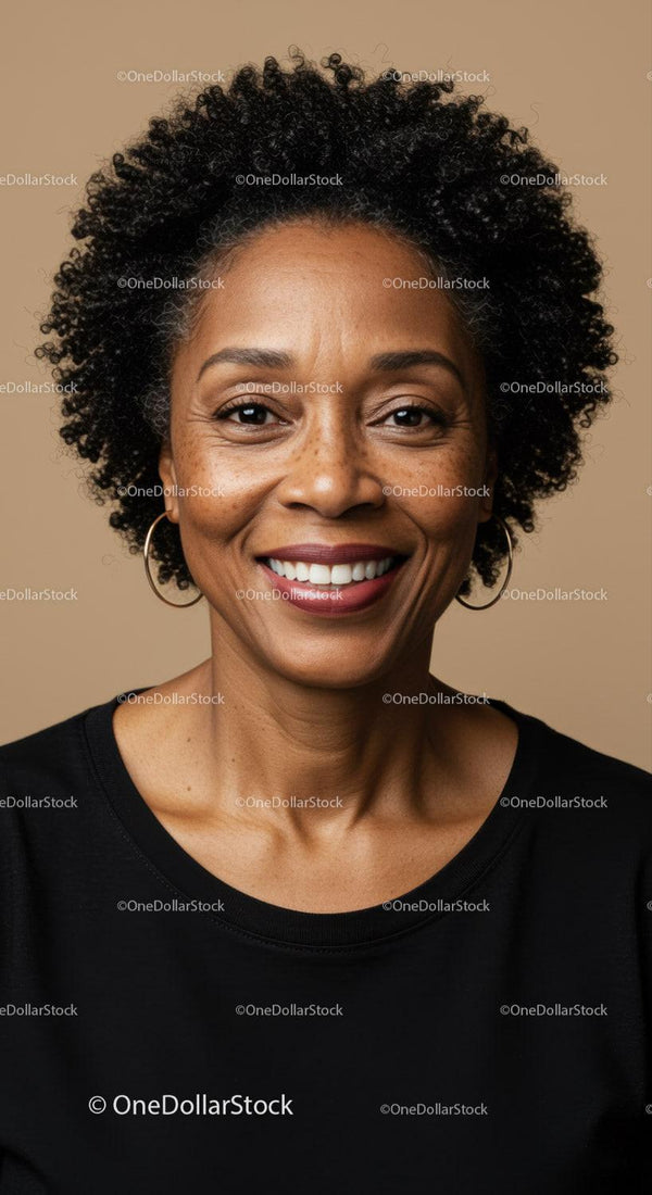 Confident Smiling Woman with Curly Hair in Professional Headshot