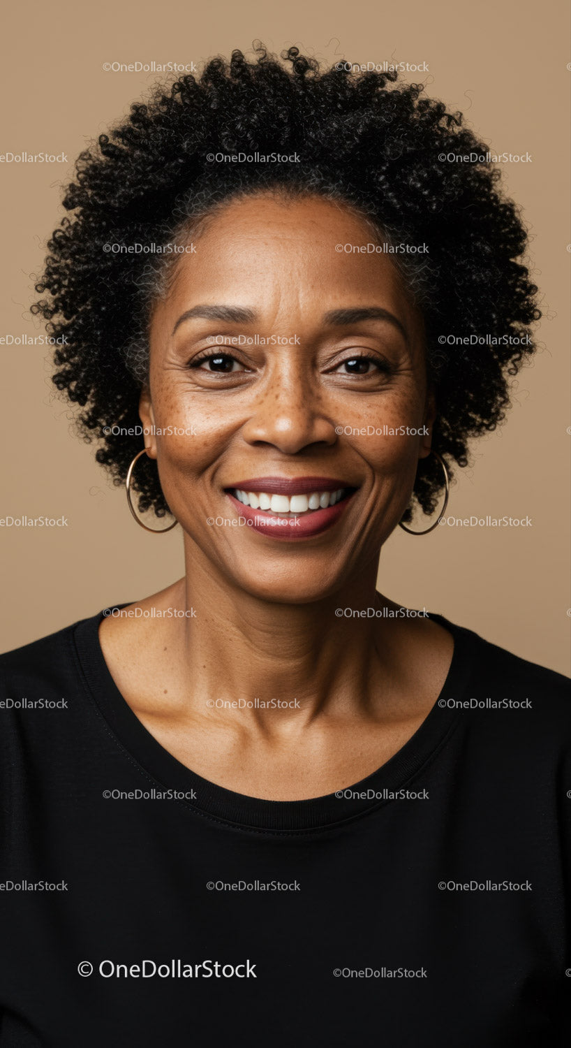 Confident Smiling Woman with Curly Hair in Professional Headshot