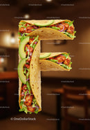 Fresh chicken tacos arranged as letter F with avocado