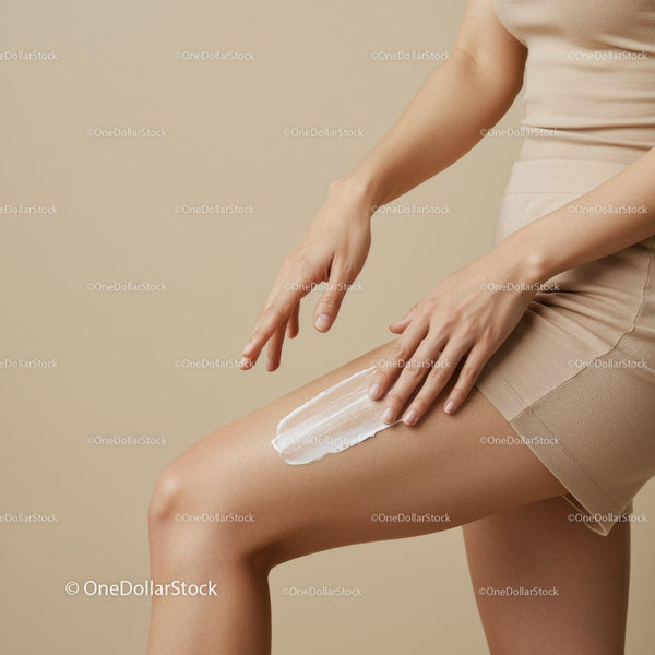 Woman Applying Moisturizer to Thigh for Soft Smooth Skin