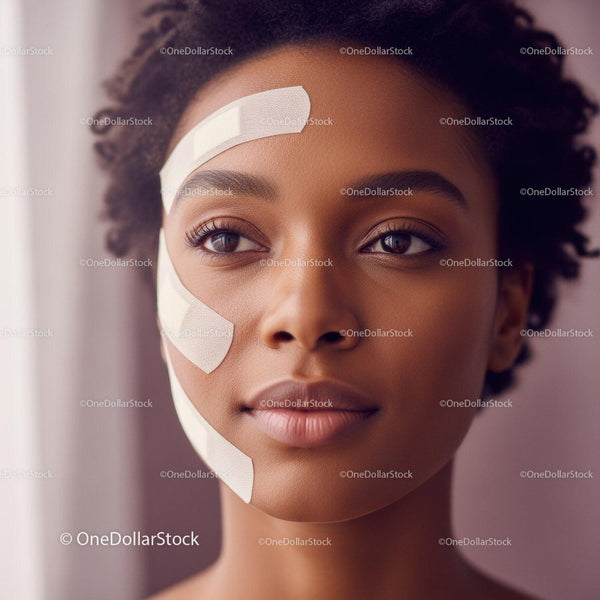 Close-Up of Woman with Healing Bandages on Face for Skin Rejuvenation
