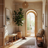 Cozy entryway with natural light and green plant