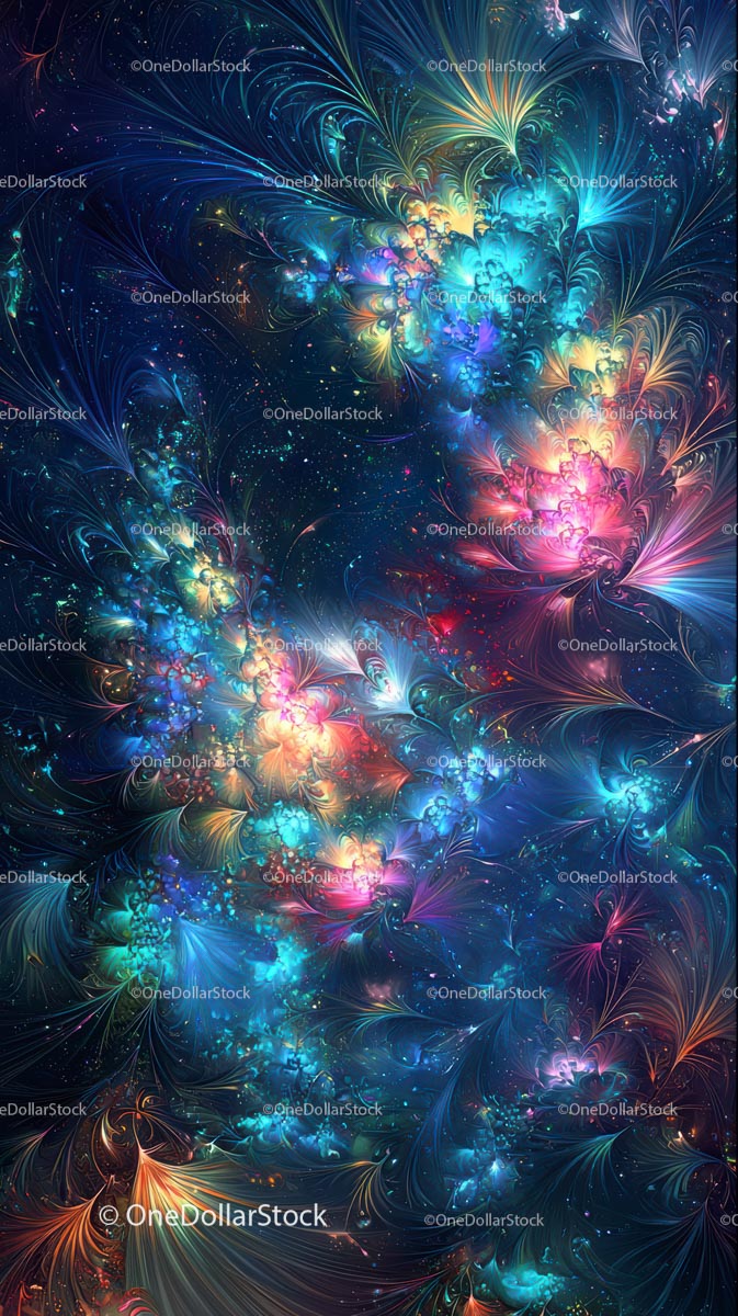 Colorful Abstract Fractal Digital Art with Cosmic Swirls